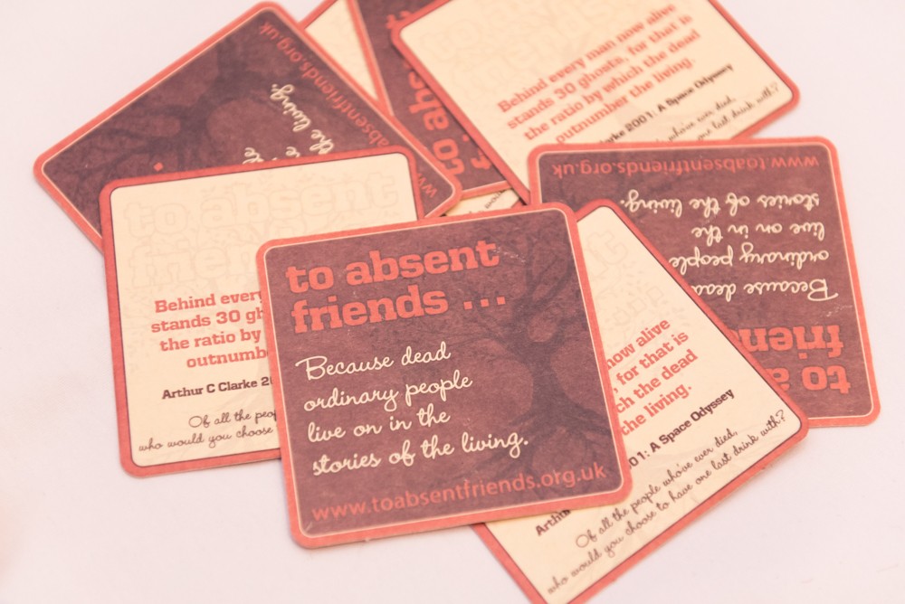 To Absent Friends beermats delivered to pubs around Edinburgh