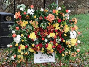 A photo of a bouquet of flowers outdoors